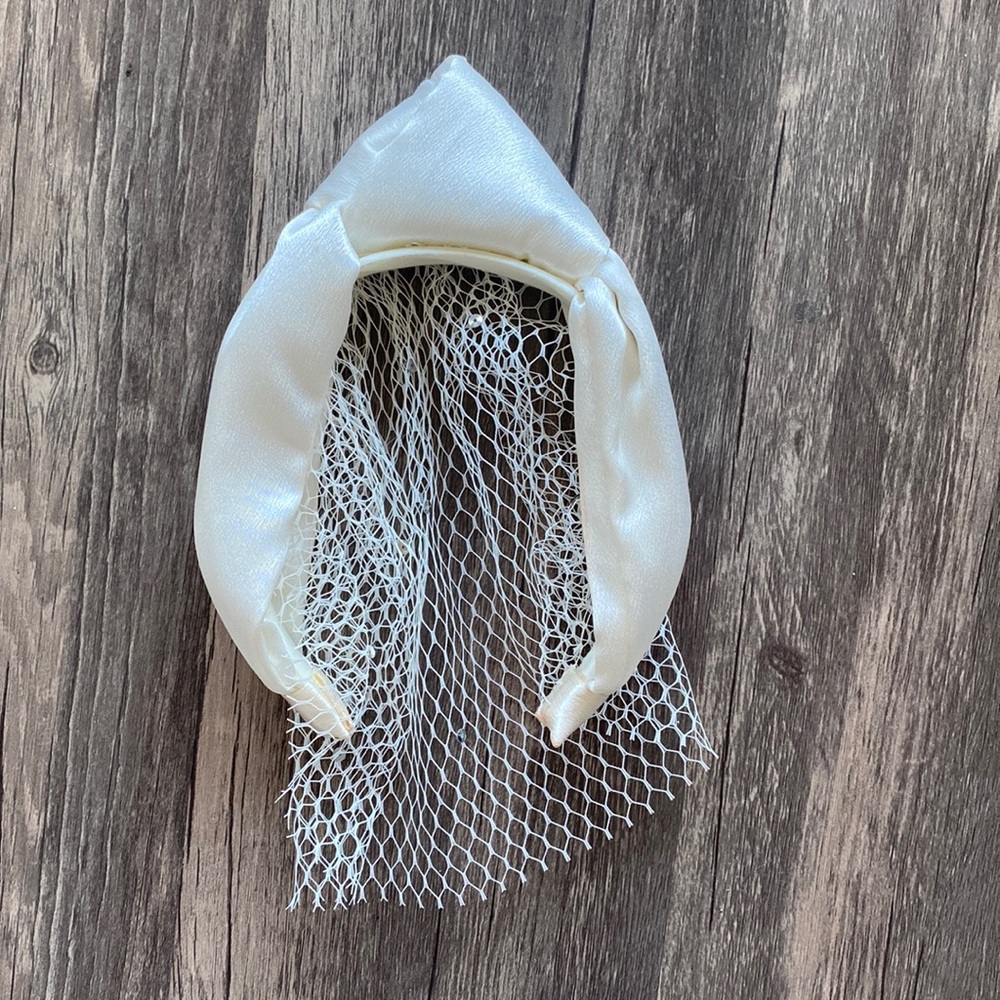 Off-white satin bridal headband with veil (can be work forward or backwards)